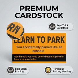 CDXHOME 100Pcs Learn To Park Business Cards - Funny Parking Violation Notes & Bad Parking Cards - 14PT Heavy Duty Witty Reminder for Windshields (3.5" x 2" Orange)