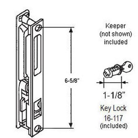 TechnologyLK Sliding Glass Door Handle Set, Keyed, Flush Mount, Without Nite-Lock, with Five Hook Assortment, Chrome, 6-5/8" Screw Holes