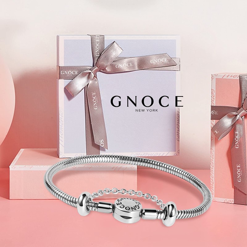GNOCE Charm Bracelet With Safety Chain Stainless Steel Snake Chain