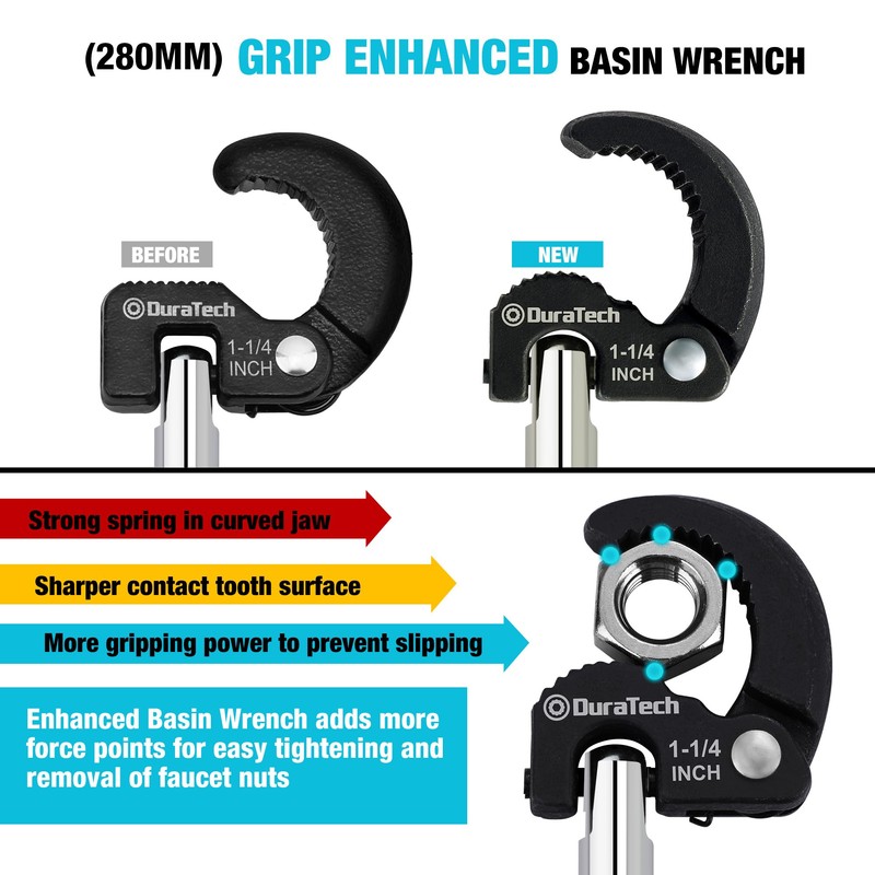 DURATECH 11" Basin Wrench, Sink Wrench, Adjustable Tap Nut Spanner