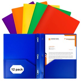 MSSISZD 2-Pocket Folders with 3 Prongs,12-Pack Plastic Folders with Pockets and Prong Holds Letter Size Paper, Plastic Pockets Folder for School, Office and Home, Assorted