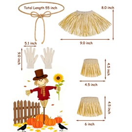 9 Piece Scarecrow Costume Set for Women Men Scarecrow Hat Gloves Rope Belt Straw Kit Holloween Cosplay Accessories