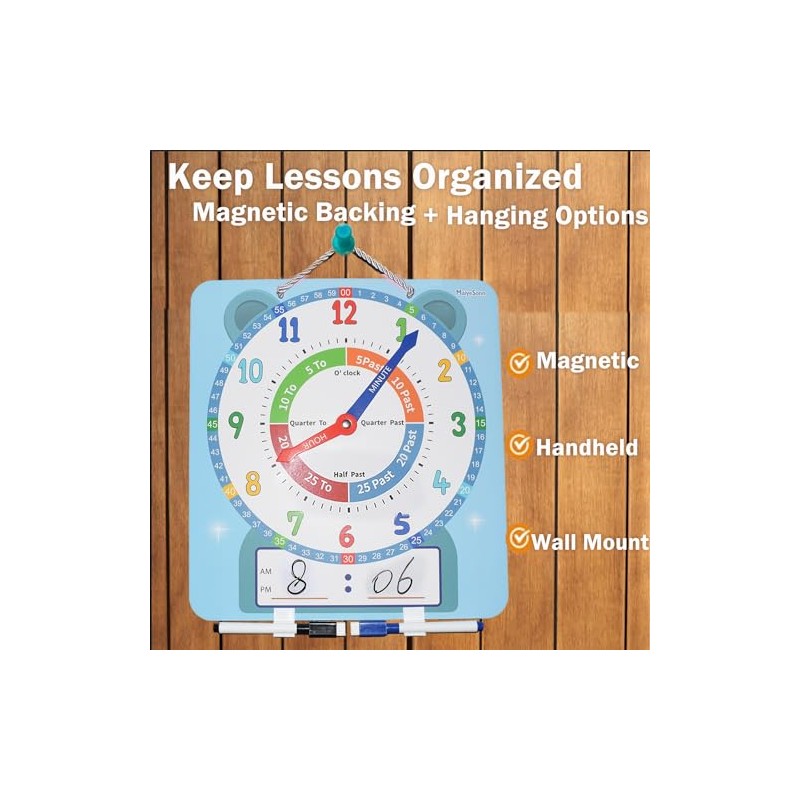 Teaching Clocks for Kids, Large Magnetic Writable Dry Erase Learning