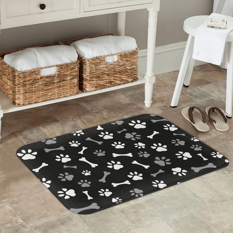 Jbofyee Dog Paws and Bones Bath Mat 24x16 Inch Non-Slip