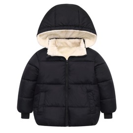 5-6T Boy's Girl's Padded Outerwear Toddlers Winter Puffer Jackets for Kids Size 5 6 Black Thicken Fleece Down Alternative Coats 5 6 Years Little Boys Zip Up Cotton Snowsuits with Removable Hooded