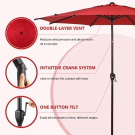 Abba Patio 9FT Lyon Outdoor Patio Umbrella Outdoor Table Umbrella with Push Button Tilt and Crank Market Umbrella 8 Sturdy Ribs UV Protection Waterproof for Garden Deck Backyard Pool Dark Red