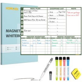 Magnetic Meal Planner Menu Board: Reusable Dry Erase Family Planning Board with Grocery List & Fridge Freezer Inventory List for Refrigerator, Dry Erase Markers and Eraser Included - 14x11 Inches