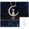 KS Collar De Plata S925 Luna Gato Colgante Regalo Para