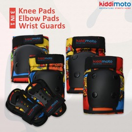 Kiddimoto Kids Elbow Knee Pads Set. Protective Gears for children skating mtb skateboard street sport biking and scooter with Elbow Knee Wrist Guards Pads