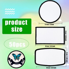 150 Pcs DIY Sublimation Patches Blank Iron on Patches Round Rectangle Blank Fabric Patches for Clothes Hat Shoes Bags Repair, 3 Shape
