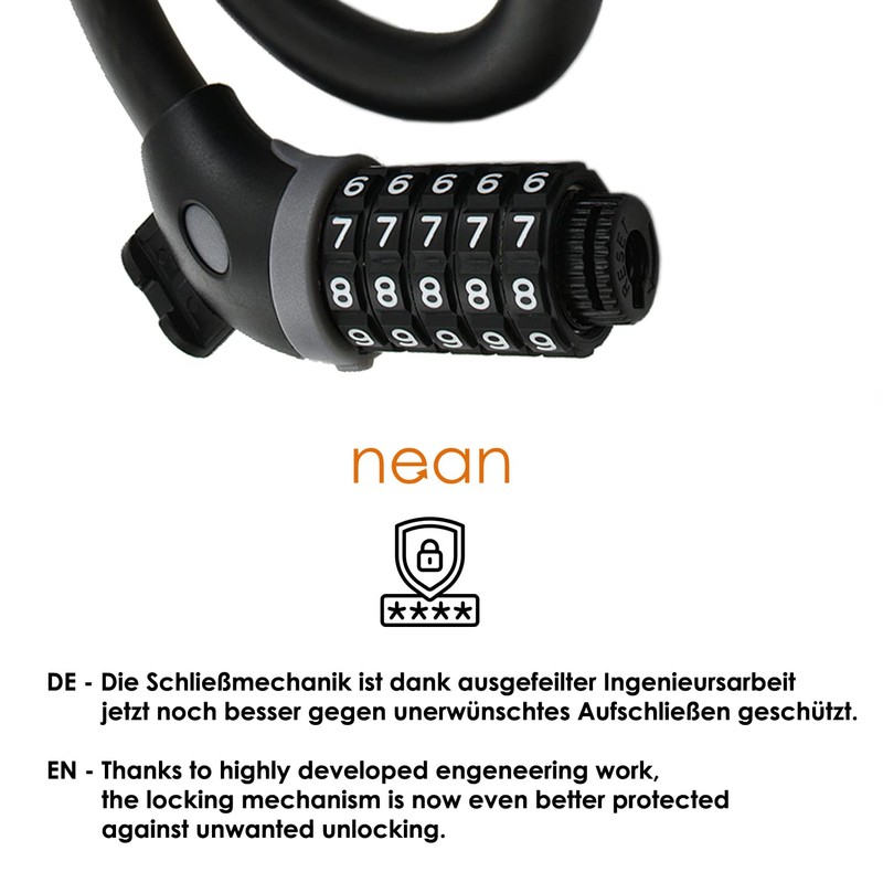 nean Bicycle Lock with Numbers, Cable Lock with Numbers Code