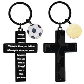 Ghloyza Soccer Cross Keyrings for Men Inspirational Gifts for Men Bible Verse Keyrings Cross Stainless Steel Keyring Soccer Sports Gift Football Gift for Mens Football Coach Appreciation Gift