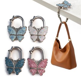 Paquete de 4 ganchos de mariposa para mesa, colgador de bolso plegable con diseño brillante para escritorio