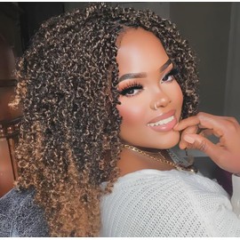 16 Inch 10 Packs Yanky Twist Crochet Hair Pre-twisted Ombre Light Brown Kinky Mini Spring Twist Small Curly Senegalese Twist Braids (T30)