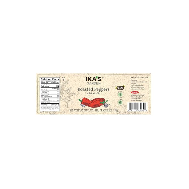 Ika’s Garden Roasted Peppers with Garlic, 18.7 oz – Fire-Roasted