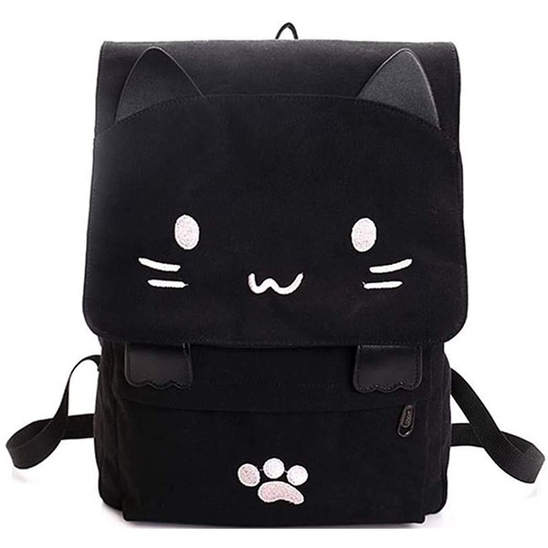 Cute Canvas Cat Print Backpack Lightweight Travel Rucksack
