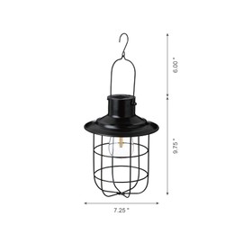 Solar Hanging Lantern Outdoor Waterproof Industry & Farmhouse Metal Solar Light with Vintage Warm Yellow Edison Bulb for Patio/ Garden/ Porch/ Yard Decor (Matte Black)