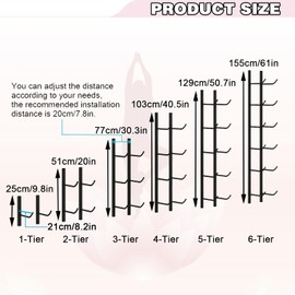 Wall-mounted Yoga Mat Rack, Yoga Mat Holder, Multi-layer, Multifunctional Fitness Equipment Storage Racks, Foam Yoga Studio Storage Rack for Home, Yoga Studio, Gym(Black, 6-Tier)