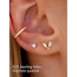 UNIQA Jewels - Women's Earrings with 925 Sterling Silver Opal Stone, 18K Gold-Plated Earrings, Women and Girls Jewellery, Small Hypoallergenic Earrings without Nickel, Yellow Gold, Opal