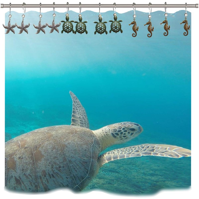 Beach Shower Curtain Hooks Rings - Rustproof Shower Curtain Hangers