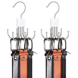 Belt Hanger, Belt Organizer for Closet 360° Rotatable Max 24 Belt Storage Space Saving Closet Organizers and Storage for Belt, Bra, Tank Top, Tie, Scarf, Purse 2Pcs White