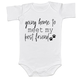Going Home to Meet My Pups/Best Friend Bodysuit Coming Soon Animal Lover Funny Announcement Pregnancy Reveal (0-6 Months, Best Friend-Short Sleeve Romper)