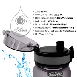 Coolrhino Water Bottle 350 Ml, 650 Ml, 1 L, 1.5 L for Sports, Outdoors, School, Fitness & Children - Leak-Proof and BPA Free Water Bottle for Bicycle, grey, 650ml