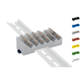 DIN Rail DIN Rail Holder for 6x Wago Clamps / Lever Clamps 221-412/413/415 (Wago Clamps Not Included) (Grey)