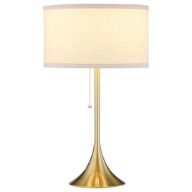 Coaster Home Furnishings - Elmira - Metal & Fabric - 24-Inch Drum Shade Modern Table Lamp with Pull Chain and Pedestal Base - Bedroom & Living Room - Gold - 920241