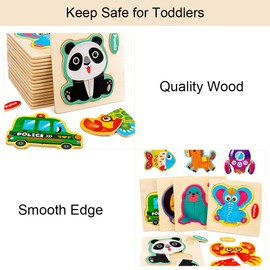 Wooden Puzzle, Wooden Puzzle, 6 Pieces Wooden Puzzle Children, Wooden Puzzle Animals, Plug-In Puzzle Montessori Toy, Wooden Puzzle Wooden Toy for Children, Wooden Puzzle for Toddlers from 1-3 Years,