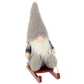 Mr Crimbo Festive Gonk Wooden Sledge Christmas Decoration Fabric Gnome 36cm - Grey