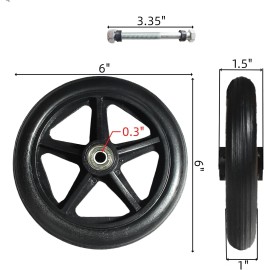 FISDEN 4 Pack Replacement Wheelchair Wheels, 6 Inch Solid 6 inches, BLACK