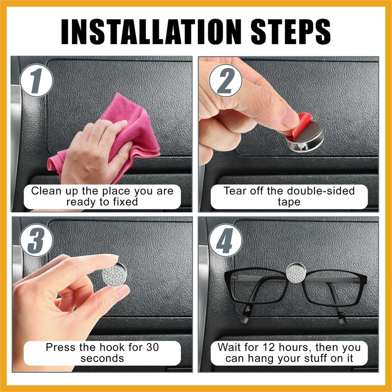 Partuto 4pcs 22mm Bling Car Dashboard Hooks Storage Hooks Silver