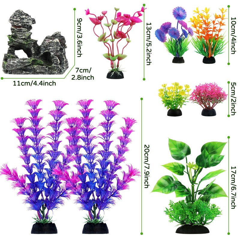 QUOZUO QUOZUO Fish Tank Accessories Artificial Plants, 9pcs Green Aquarium