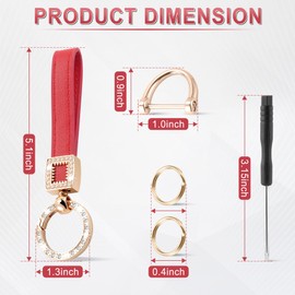 JUSTTOP Leather Keychain, Creative Bling Car Key Chain with Anti-Lost D-Ring and 2 Key Ring, Car Accessories (Red)