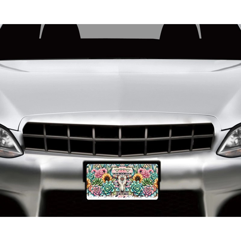 Twisted R Design Boho Cow Skull and Cactus Aluminum Front