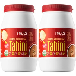 Roots Circle Organic Whole Sesame Tahini | 100% Pure Raw Sesame Seed Paste Butter for Hummus, Salad Dressing, Dips, Sauces & Baking | Kosher-Safe, Gluten-Free, Keto-Friendly, Vegan Snack | 2 16oz Jars