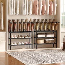 YATINEY Free Standing Shoe Rack, Tall Boots Rack Organizer, Boot Organizer for Closet, Cowboy Shoes Storage, Holds 14 Pairs, Black and Rustic Brown SS29BR