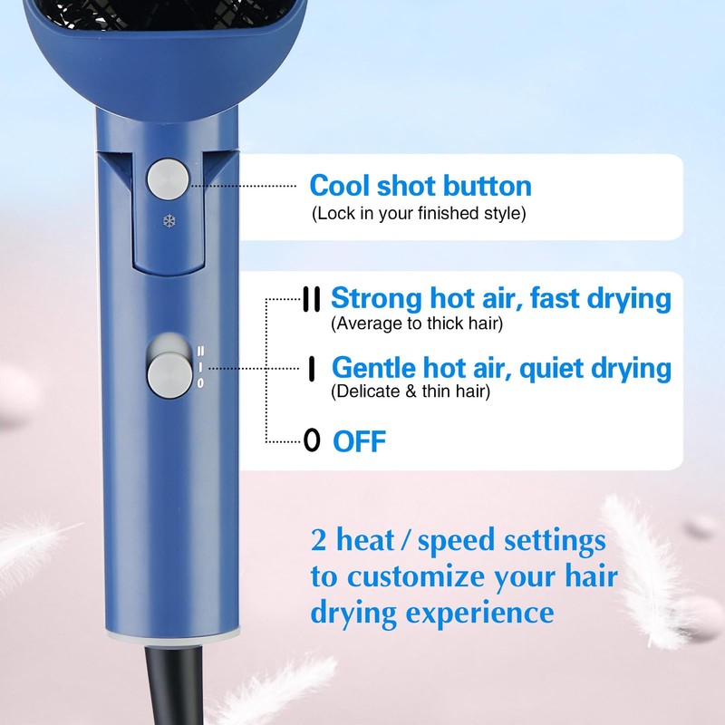 1600W Small Foldable Travel Hair Dryer, Blue