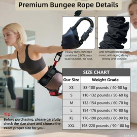 PRIORMAN Bungee Fitness Set, Heavy Resistance Band Set, Professional 4D Yoga Bungee Rope Workout Equipment W/6 Sizes, for Home Gym Training & Fitness(Not for Extreme Sports)(XL 176-198 lbs)