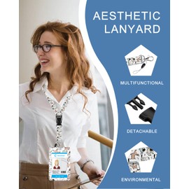 ID Badge Holder with Lanyard and Retractable Clip, Breakaway Lanyard for Name Badge Holder for Teacher Nurse Doctor School Student Office Gifts, Cute Dog Funny Puppy