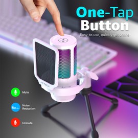 IXTECH USB Gaming Microphone for PC, RGB Condenser Microphone with Tripod Stand, Pop Filter, Rotate Gain Button, and Quick Mute, Noise Cancellation Computer Mic for Streaming, Gaming, Podcasting