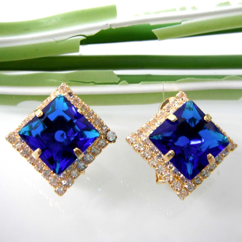 Navachi 18k Gold Plated Multicolor Square Zircon White Crystal Omega