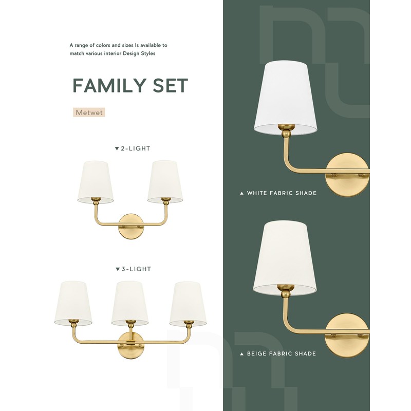 METWET Bathroom Light Fixtures, Brushed Gold Vanity Lights with Beige