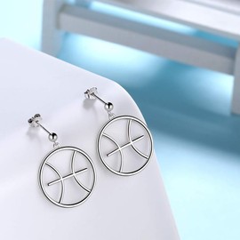 Zodiac Sign Stud Earrings Pisces Hoop Earrings White Gold Over 925Sterling Silver 12 Constellation Astrology Piercing for Women s Teens Birthday Anniversary Friendship Exquisite Jewelry Gift FE71Y