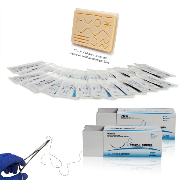 Vision 5”X7” Suture Training Pad, 75cm Slik Thread W Stainless