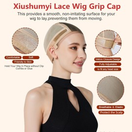 Xiushumyi Wig Cap Lace Wig Grip Cap for Keeping Wigs in Place Wig Cap with Grip Band Make Your Wigs Glue Free Non-Slip Wig Caps for Women (Nude, M)