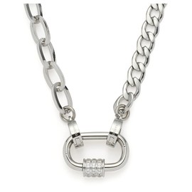Leonardo Mela Clip & Mix Necklace Stainless Steel 1 Piece Silver-Coloured Curb Link Ball Chain with Zirconia Lock Pendant Women's Jewellery 021616, Stainless Steel, No Gemstone