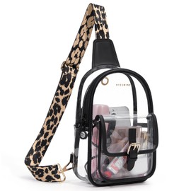 Missnine Anti-Theft Clear Sling Bag Clear Fanny Pack Stadium Approved Crossbody Bag Purse Trendy Heavy Duty Transparent Chest Bags with Guitar Strap for Concerts Sport Events