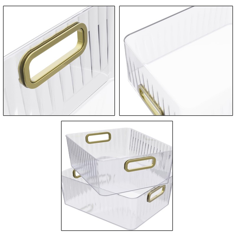 Esdiplot 4 Packs Clear Plastic Pantry Storage Bins with Handle,